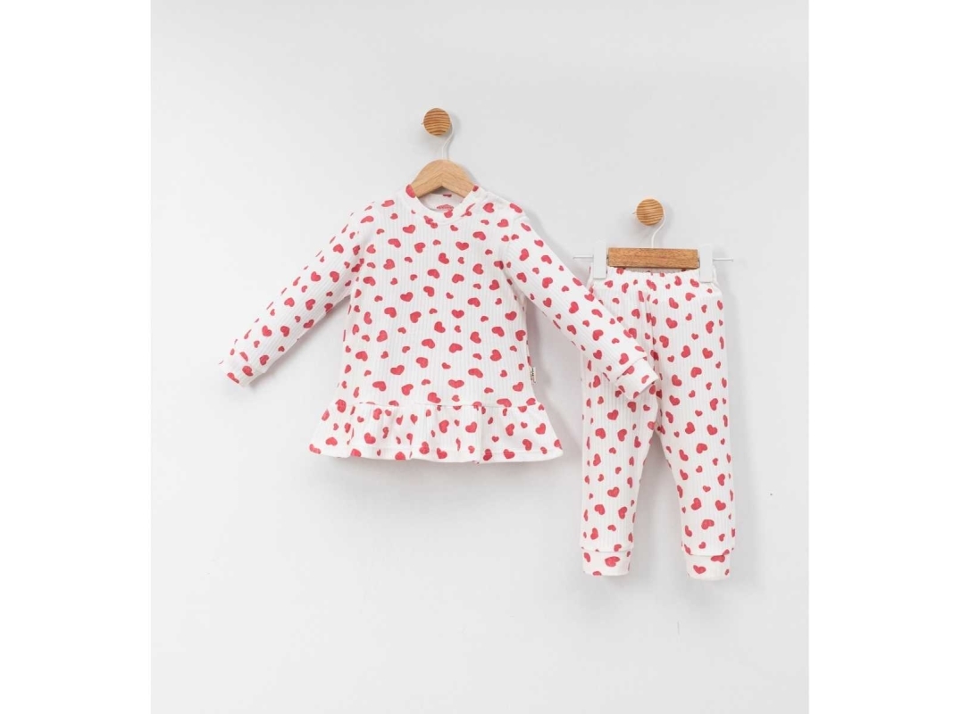 BEBE TK 9-12-18-24 AY 5106 KıZ KARIŞIK KALP BASKILI AYLIK TAKIM