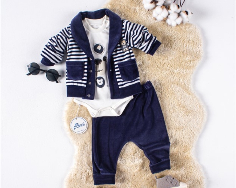 BEBE TK 3-6-9 AY 1228 ERKEK KADİFE ÜÇLÜ TAKIM