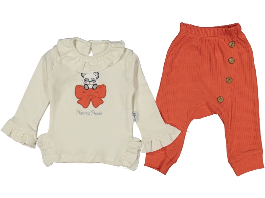 BEBE TK 9-12-18-24 AY 0229 KıZ PANDA NAKIŞLI FIRFIR DETAYLI DÜĞMELİ TKM