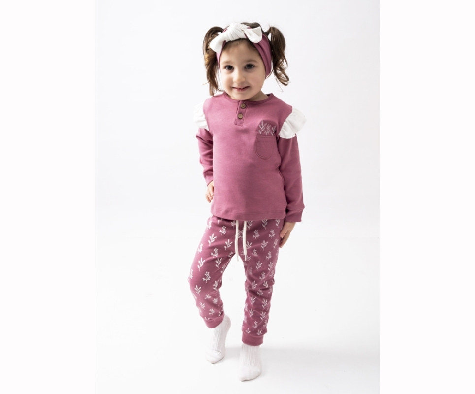 PİJAMA 9-12-18-24 AY 6018 KıZ YAPRAK BASKILI AYLIK TAKIM