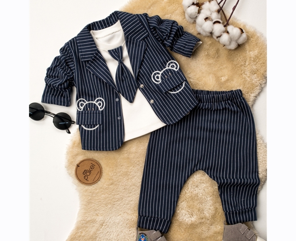 BEBE TK 3-6-9 AY 1330 ERKEK CEPLERİ TAVSANLİ CEKET ÜÇLÜ TAKIM