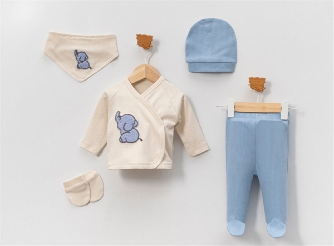 ZIBIN 3-3 AY 7080 UNISEX FİL NAKIŞLI ORGANİK 5’Lİ SET