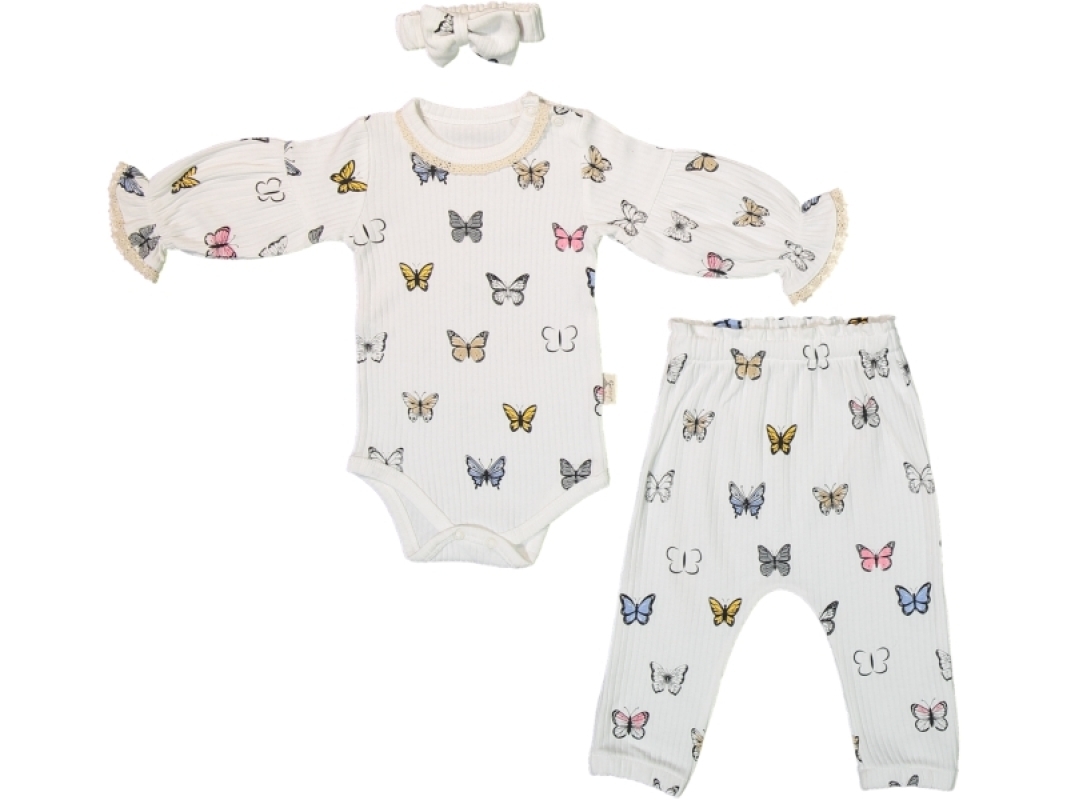 BEBE TK 3-6-9 AY 24121 KıZ KELEBEK BASKILI 3 LÜ TAKIM