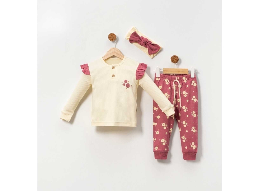 BEBE TK 9-12-18-24 AY 6021 KıZ ÇİÇEK NAKIŞLI AYLIK TAKIM