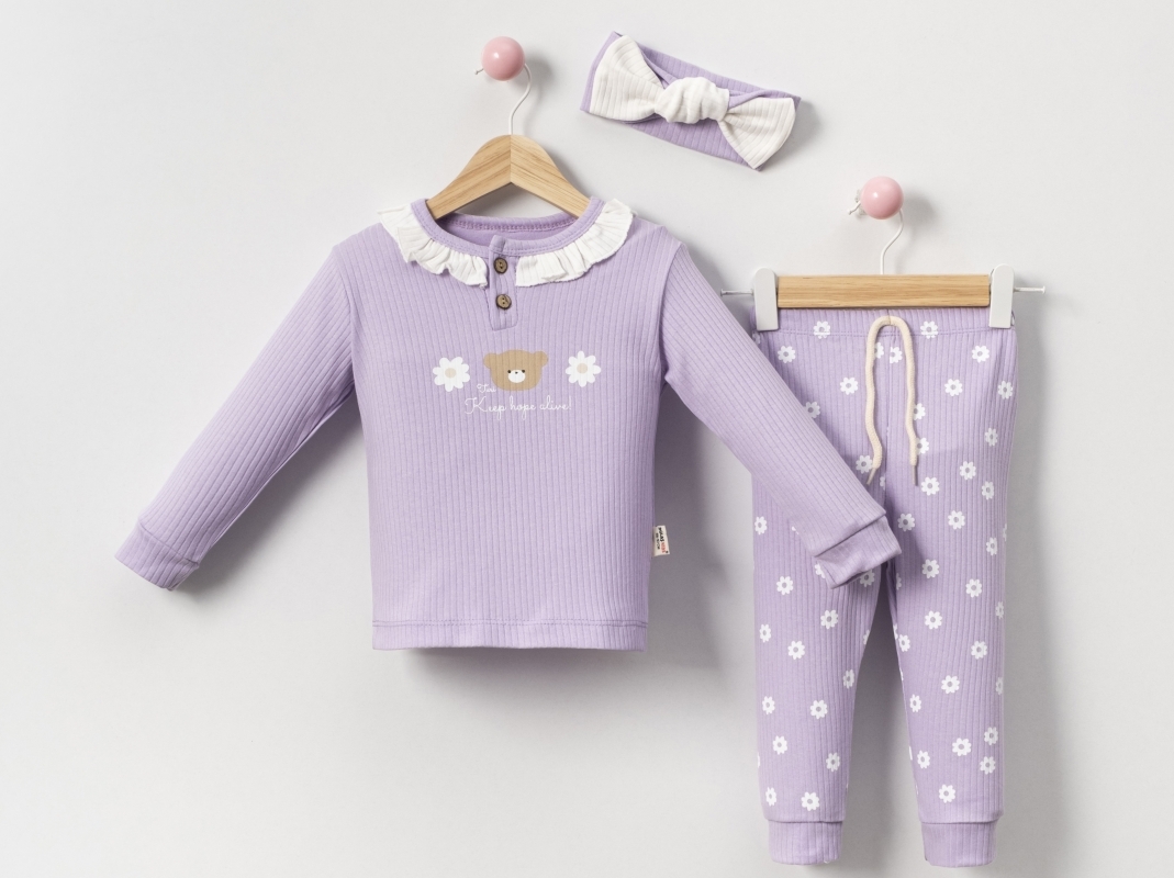 BEBE TK 9-12-18-24 AY 6007 KıZ AYICIK PAPATYA BASKILI TAKIM