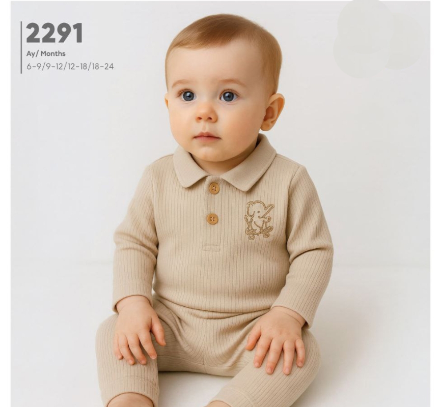 BEBE TK 1-6-12-18 AY 2291 ERKEK YAKALI NAKIŞLI İKİLİ TAKIM