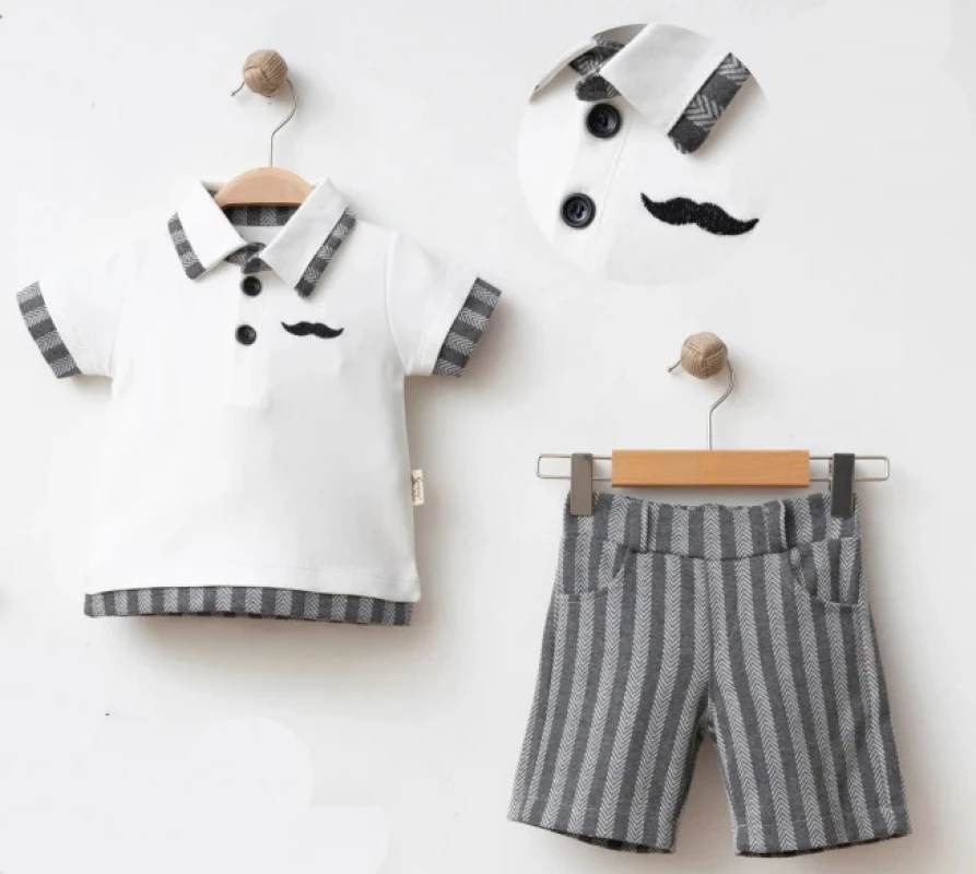 BEBE TK 12-18-24 AY 26112 ERKEK BIYIK NAKIŞLI 2 Lİ TAKIM