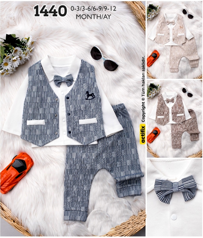 BEBE TK 3-12 AY 1440" ERKEK AT NAKIŞLI YELEK ÜÇLÜ TKM