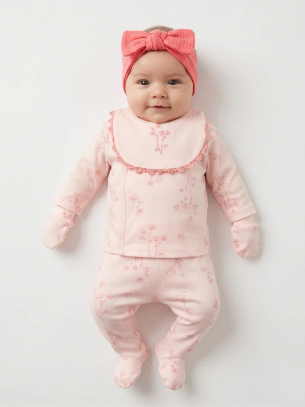 BEBE TK 3-3 AY 53038 KIZ ÇİÇEK BASKILI BEŞLİ SET