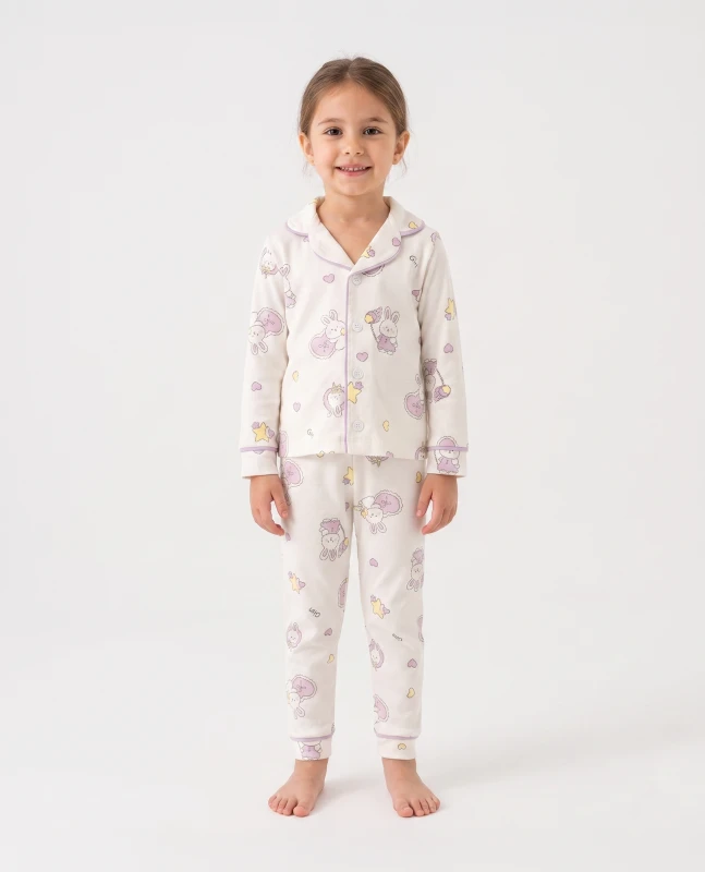 BEBE TK 3-4-5-6 YAŞ 1130 KIZ TAVŞAN BASKILI 3-6 YAŞ PİJAMA TAKIMI