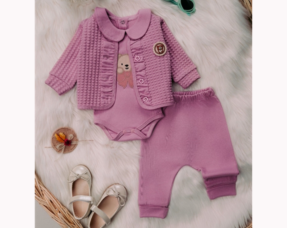 BEBE TK 3-6-9-12 AY 1389 KIZ KAPİTONELİ KIZ ÜÇLÜ TAKIM