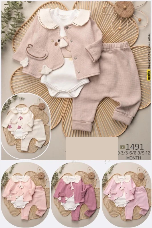 BEBE TK 3-6-9-12 AY 1491 KIZ ÖRDEK ŞEKİLLİ KIZ ÜÇLÜ TKM