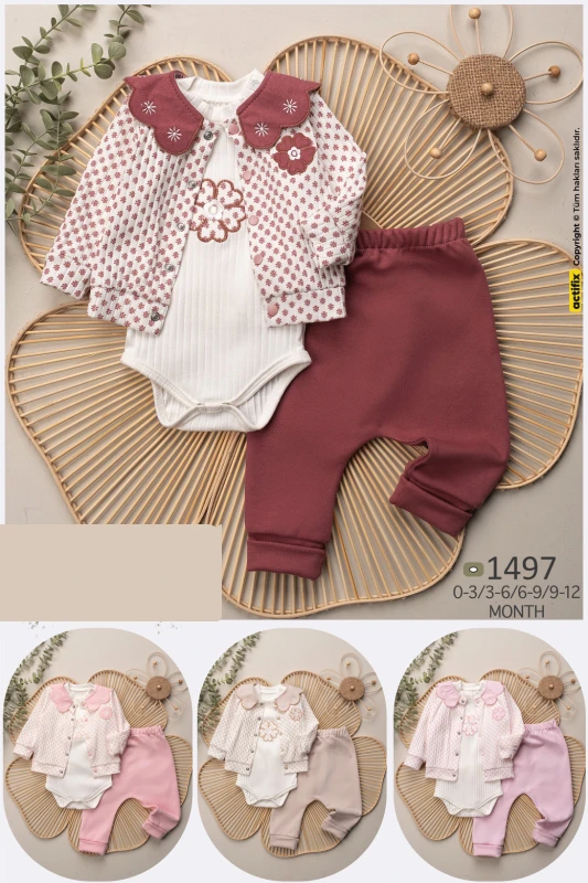BEBE TK 3-6-9-12 AY 1497 KIZ YAKASI FIRFIR ÜÇLÜ TKM