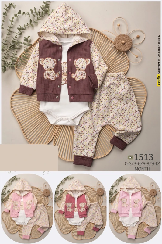 BEBE TK 3-6-9-12 AY 1513 KIZ AYI ÇIÇEK ÜÇLÜ TKM