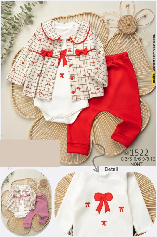 BEBE TK 3-6-9-12 AY 1522 KIZ FİYOMK KIRMIZI ÜÇLÜ TKM