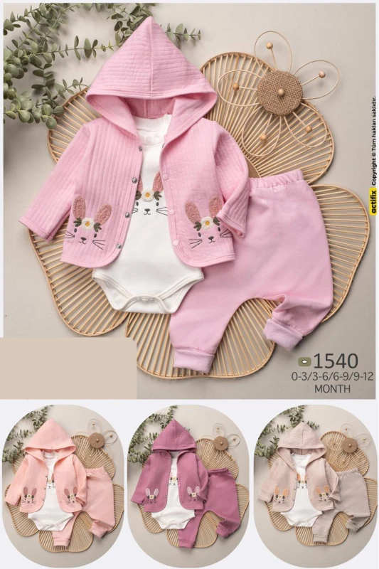 BEBE TK 3-6-9-12 AY 1540 KIZ TAVŞAN KAPİTONE KIZ ÜÇLÜ TKM