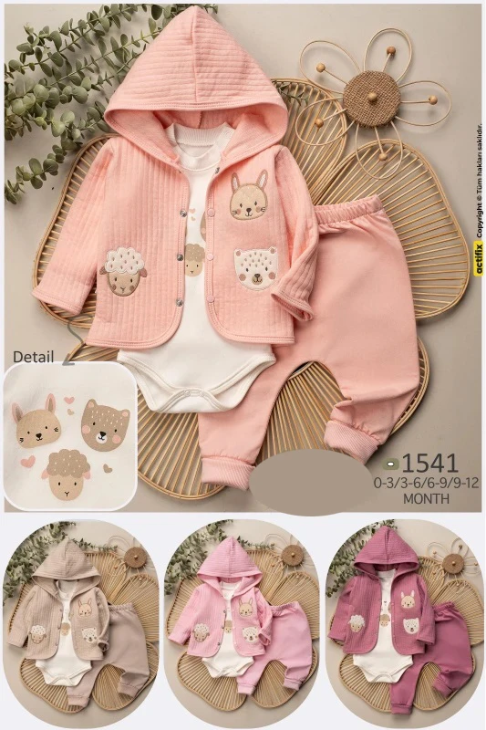 BEBE TK 3-6-9-12 AY 1541 KIZ KUZULU ÜÇLÜ TAKIM