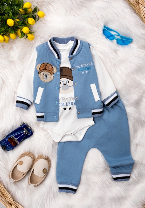 BEBE TK 3-6-9 AY 1482 ERKEK ŞAPKALI AYI KOLEJ ÜÇLÜ TAKIM