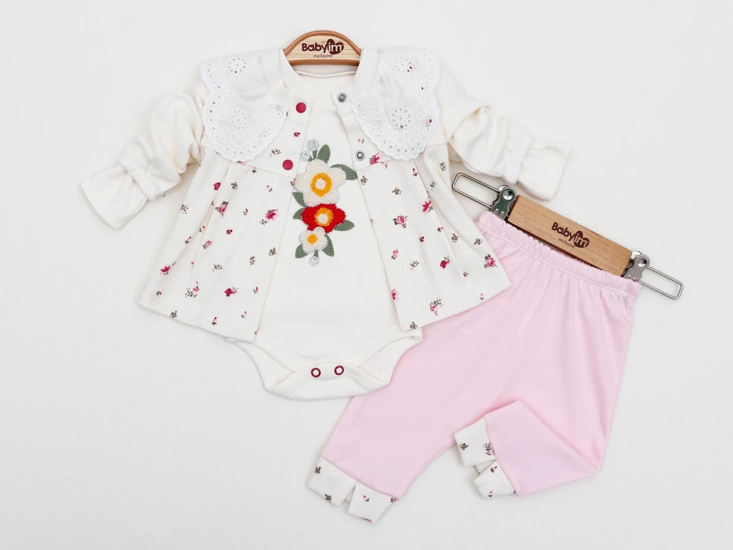 BEBE TK 3-6-9 AY 2021 KıZ ÇİÇEKLİ YAKALI 3LÜ TAKIM