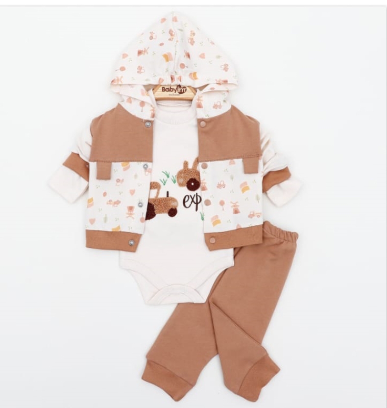 BEBE TK 3-6-9 AY 2246 ERKEK ARABALI PAT DETAYLI 3LÜ KAPŞONLU TAKIM