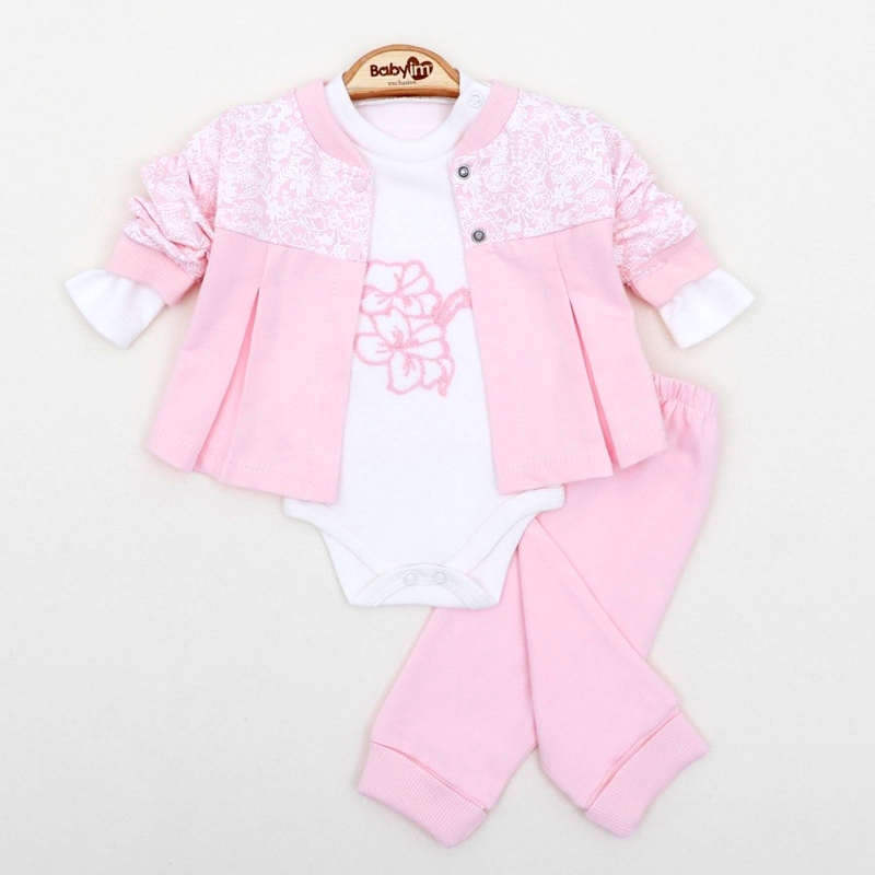 BEBE TK 3-6-9 AY 2266 KIZ ÇİÇEKLİ YAKA DETAYLI 3LÜ TAKIM