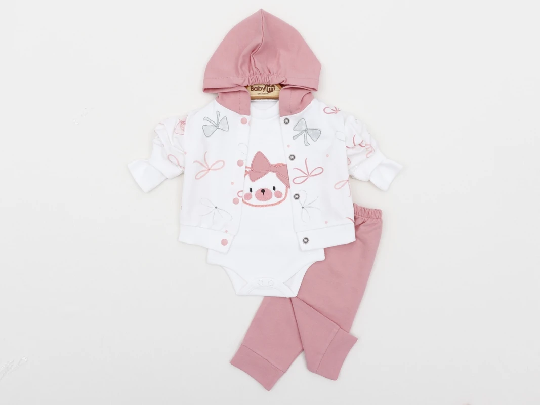 BEBE TK 3-6-9 AY 2331 KIZ  AYICIK KAFASI NAKIŞLI 3LÜ KAPŞONLU TKM