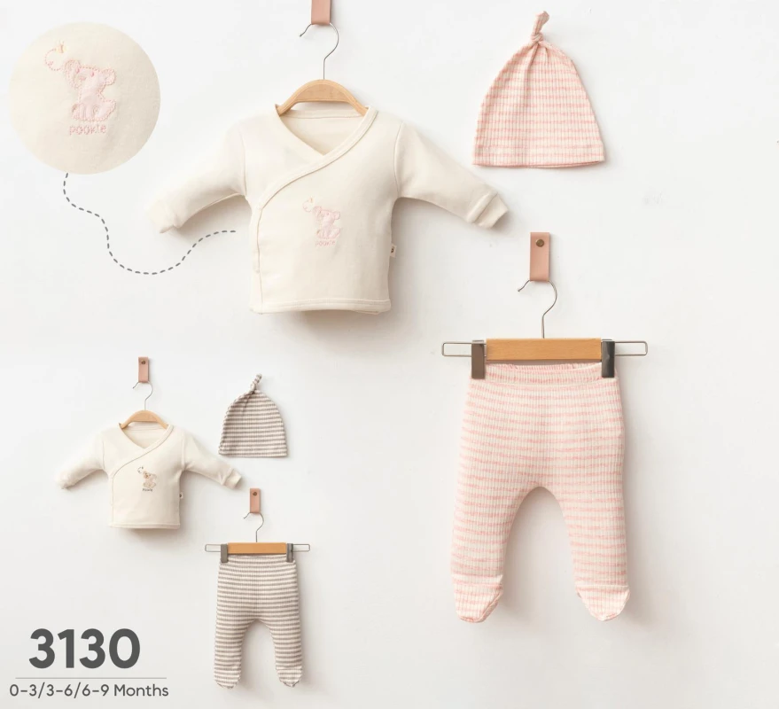 BEBE TK 3-6-9 AY 3130 KIZ AYICIK APLİKELİ ÇİZGİLİ KIZ TAKIM