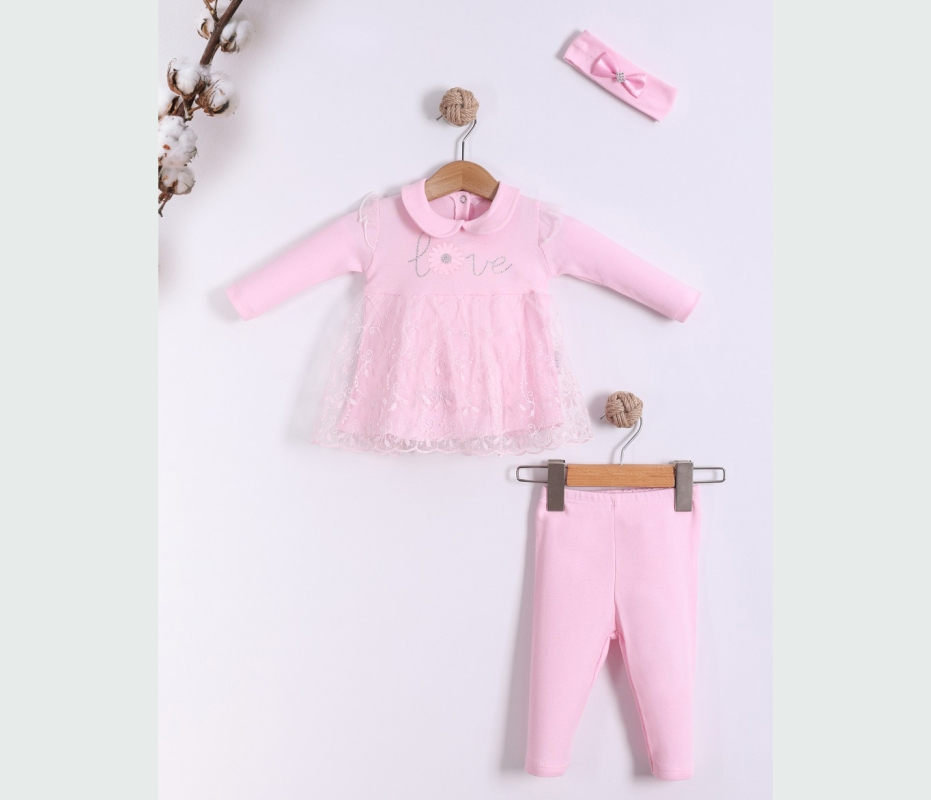 BEBE TK 3-6-9 AY 41148 KIZ BEBE ELBİSE TAKIM