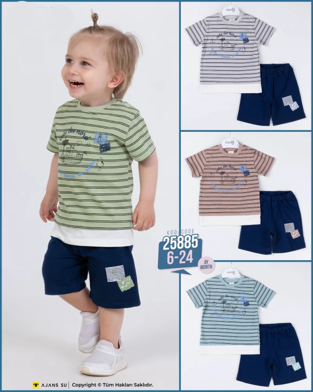 BEBE TK 6-12-18-24 AY 25885 ERKEK GEMİ BASKI 2,Lİ TAKIM