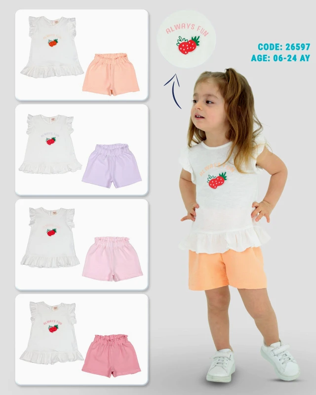BEBE TK 6-12-18-24 AY 26597 KIZ ÇİLEK BASKI 2,Lİ TAKIM