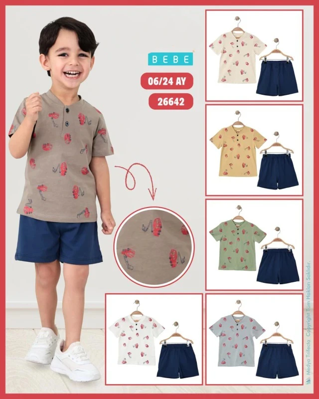 BEBE TK 6-12-18-24 AY 26642 ERKEK İTFAİYE ARABA BASKILI 2,Lİ TAKIM
