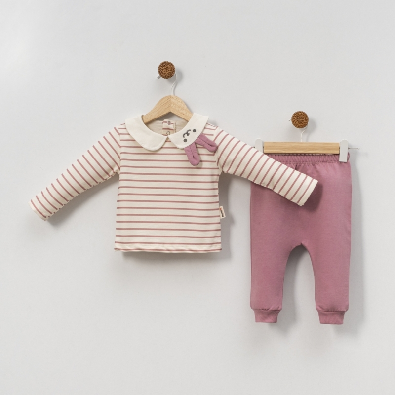 BEBE TK 6-9-12-18 AY 3065 KIZ BEBE YAKA ÇİZGİLİ  KIZ TK.