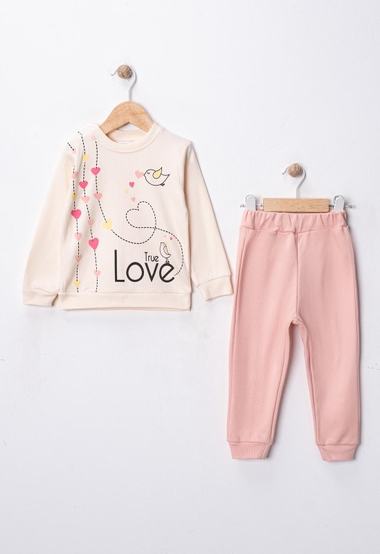 BEBEK TK 6-9-12-18 AY 4941 KIZ RAPORLU İNTERLOK KUŞLU LOVE BASKILI KIZ TAKIM