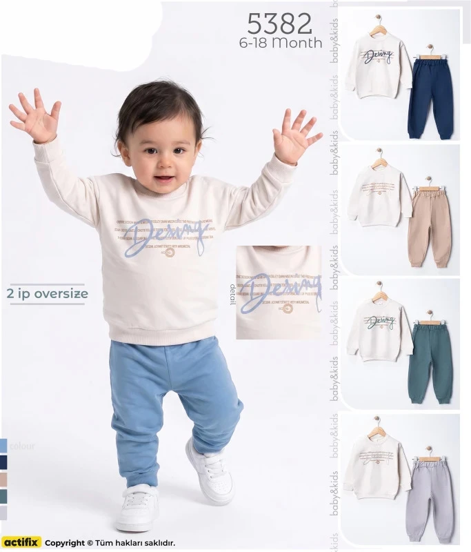 BEBE TK 6-9-12-18 AY 5382 ERKEK İKİ İPLİK OVERSİZE AYLIK DESİGN BASKILI ERKEK TAKIM