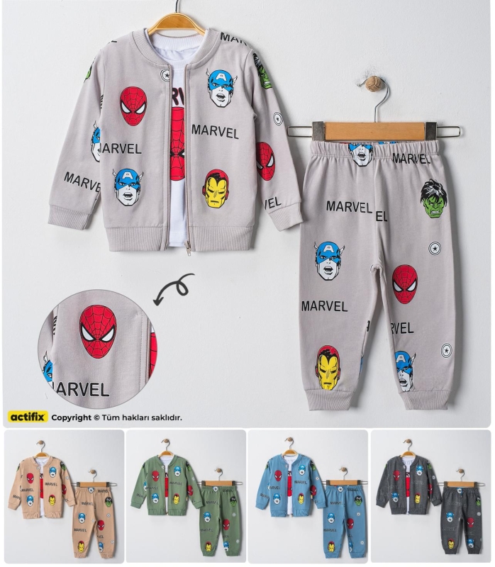BEBE TK 6-9-12-18 AY 6135 ERKEK SPİDERMAN BASKILI 3LÜ ERKEK TAKIM