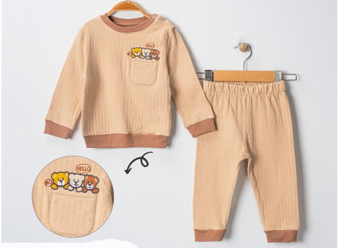 BEBE TK 6-9-12-18 AY 6173 ERKEK CEPLİ AYICIK NAKIŞLI ERKEK BEBEK TAKIM