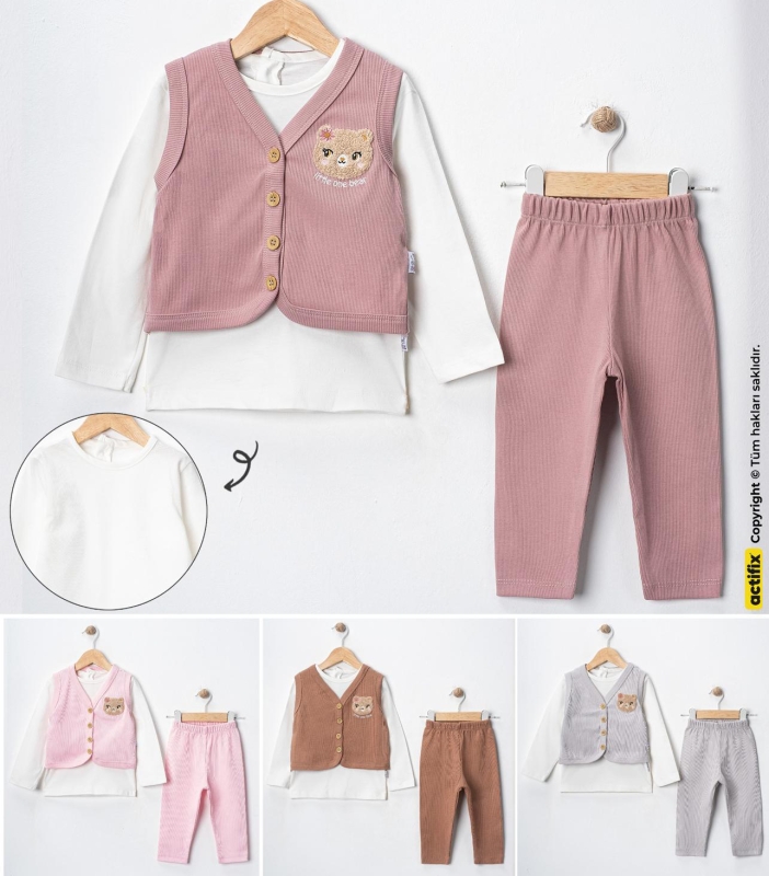 BEBE TK 6-9-12-18 AY 6286 KIZ AYICIK SÜZENELİ 3LÜ KIZ BEBEK TAKIM
