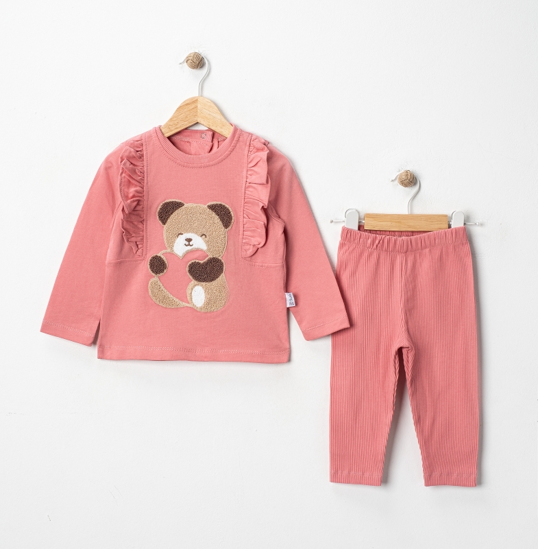 BEBE TK 6-9-12-18 AY 6298 KIZ FIRFIR SÜZENE AYICIKLI KIZ BEBEK TAKIM