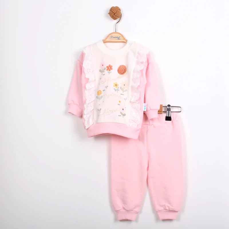 BEBE TK 6-9-12-18 AY 7028 KIZ DANTEL ÇİÇEKLİ TAKIM