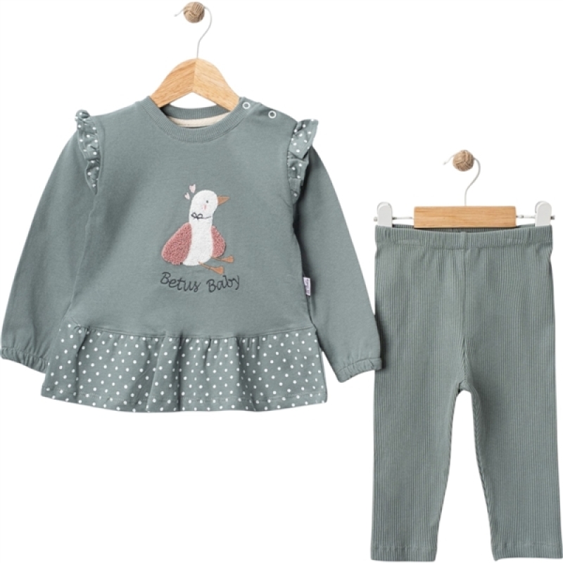 BEBE TK 6-9-12-18 AY 7112 KIZ SÜSLÜ ÖRDEKLİ BASKILI KIZ BEBEK TAKIM