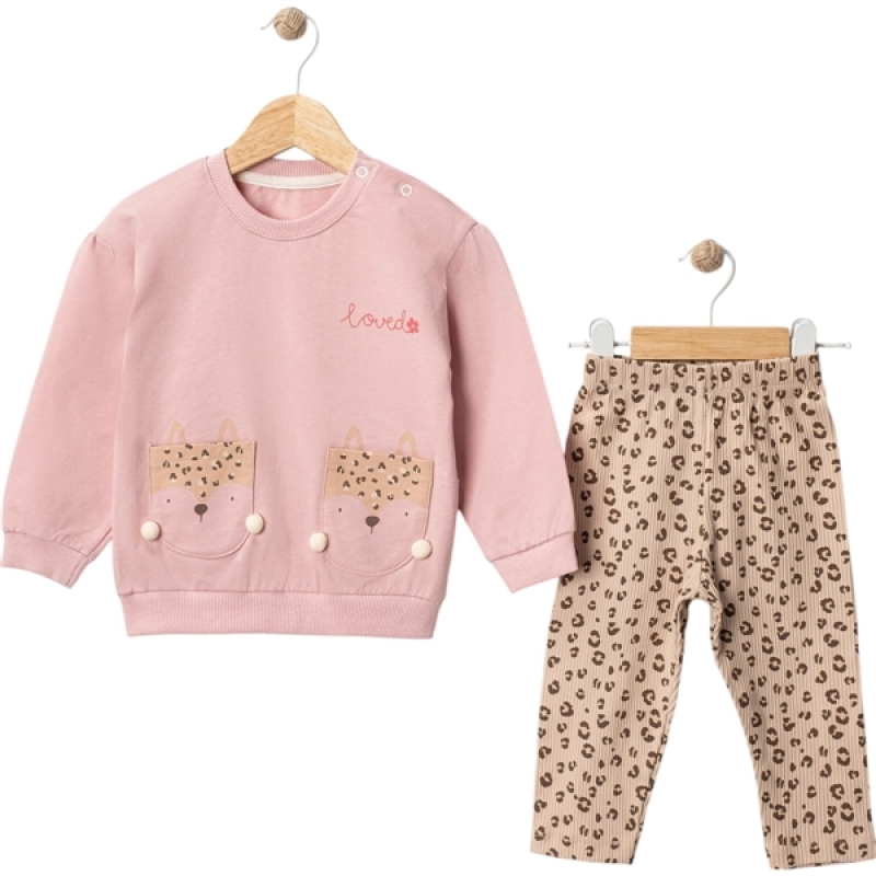 BEBE TK 6-9-12-18 AY 7135 KIZ NAKIŞLI LEOPAR BASKILI KIZ TAKIM