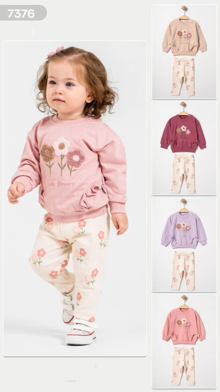 BEBE TK 6-9-12-18 AY 7376 KIZ PAPATYA SÜZENELİ BASKILI KIZ TAKIM