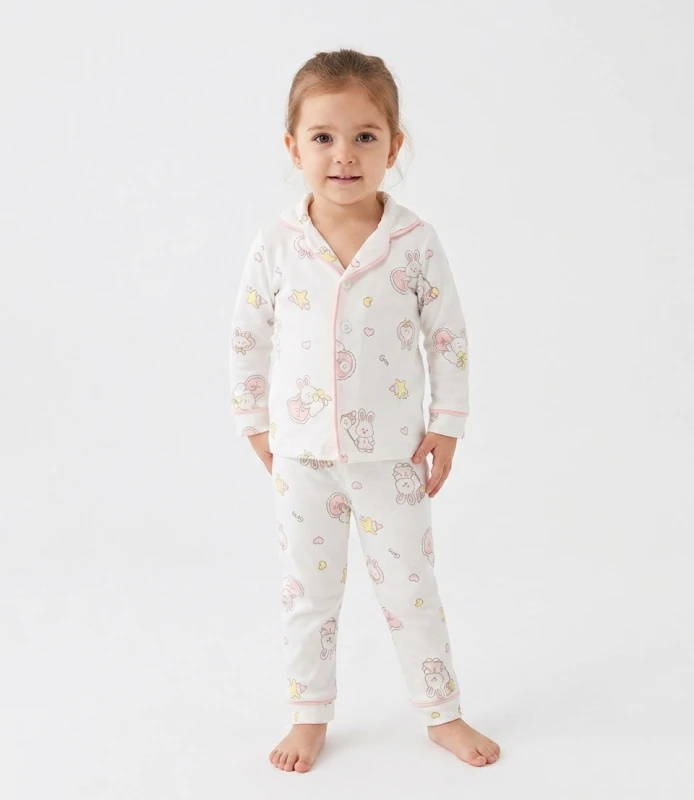 BEBE TK 9-12-18-24 AY 1129 KIZ TAVŞAN BASKILI AYLIK PİJAMA TAKIM