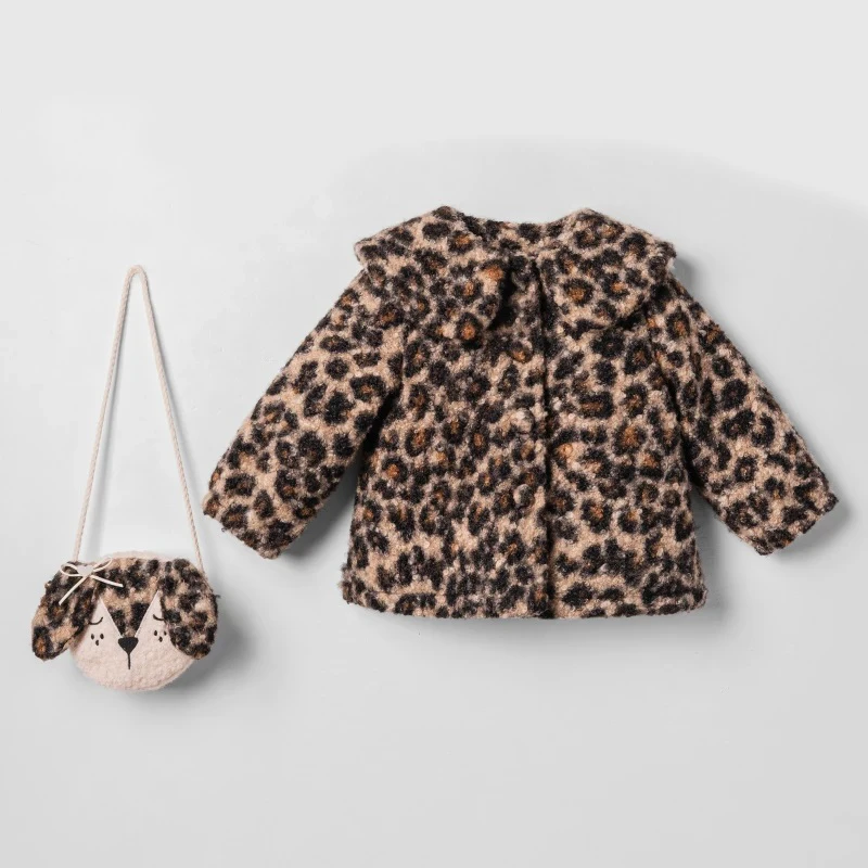 BEBE TK 9-12-18-24 AY 2766 KIZ  LEOPAR ÇANTALI KIZ PARKA 2Lİ TAKIM