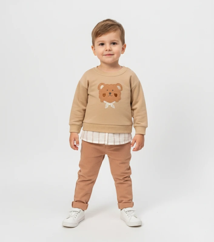 BEBE TK 9-12-18-24 AY 3016 KIZ AYICIK NAKIŞLI İKİLİ TAKIM