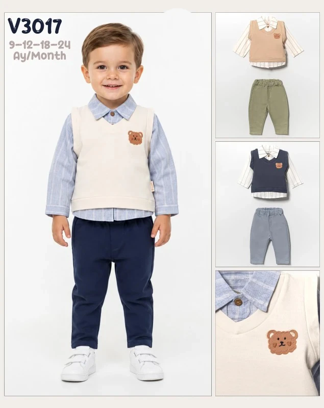 BEBE TK 9-12-18-24 AY 3017 ERKEK ON NAKISLI İKİLİ TAKIM