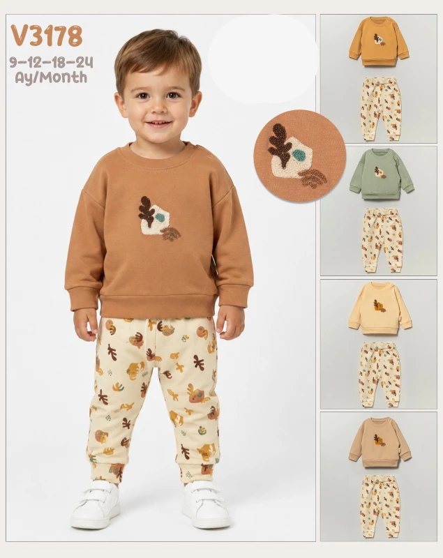 BEBE TK 9-12-18-24 AY 3178 ERKEK ON NAKISLI İKİLİ TAKIM