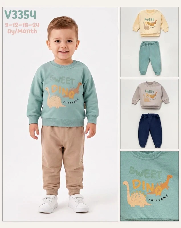 BEBE TK 9-12-18-24 AY 3354 ERKEK DİNO BASKILI İKİLİ TAKIM