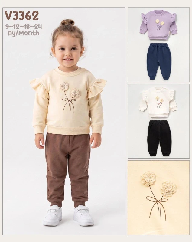 BEBE TK 9-12-18-24 AY 3362 KIZ ON CİCEK NAKISLI İKİLİ TAKIM