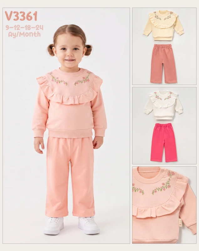 BEBE TK 9-12-18-24 AY 3363 KIZ ÇİÇEK BASKILI İKİLİ TAKIM